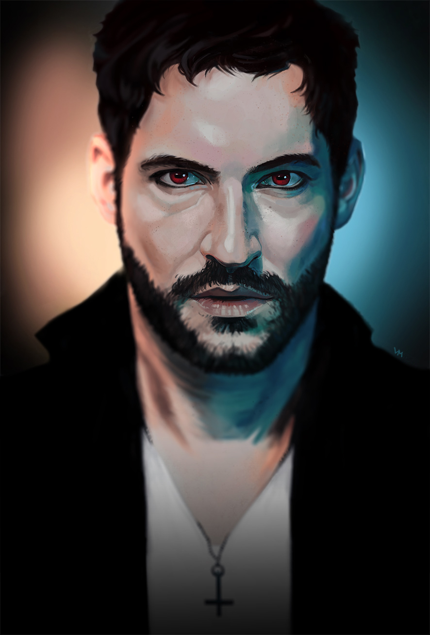 Lucifer Morningstar - Моё, Фанарт люцифер, Tom Ellis, Портрет, Photoshop, Digital, Арт