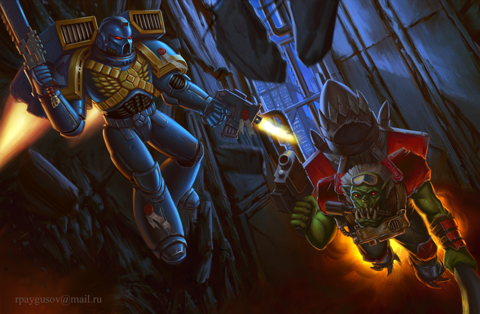 Ultramarines vs stormboyz - My, Space Marine, Warhammer 40k, Orcs, , Art