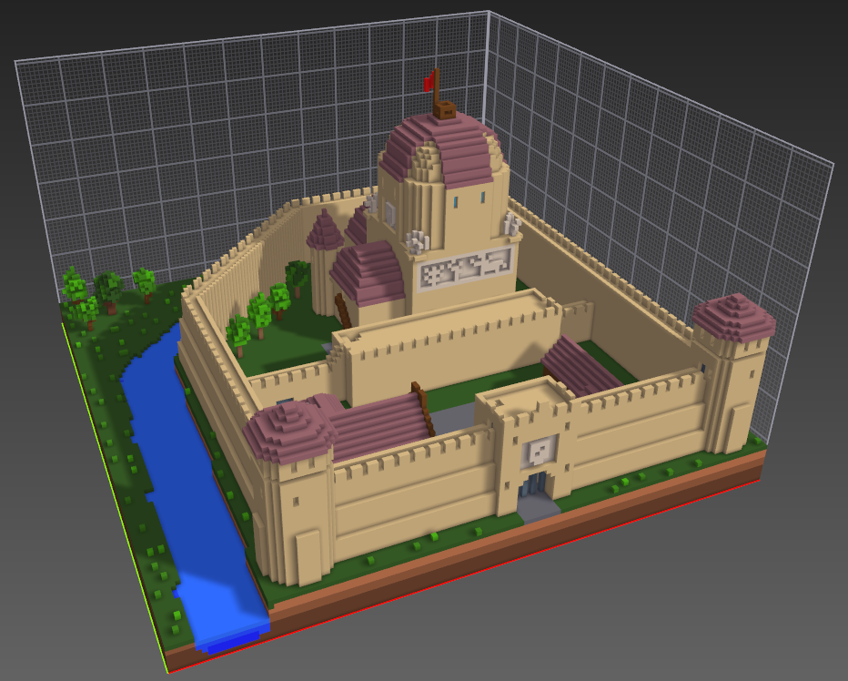 Воксельный замок - Моё, Magicavoxel, Voxelart, Замок, Первый пост, Длиннопост