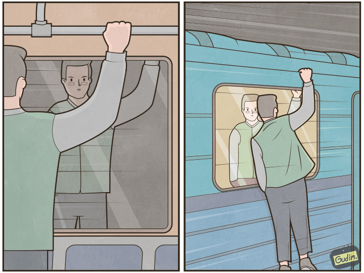 В метро - Моё, Gudim, Метро, Отражение, Вагон, Абсурд