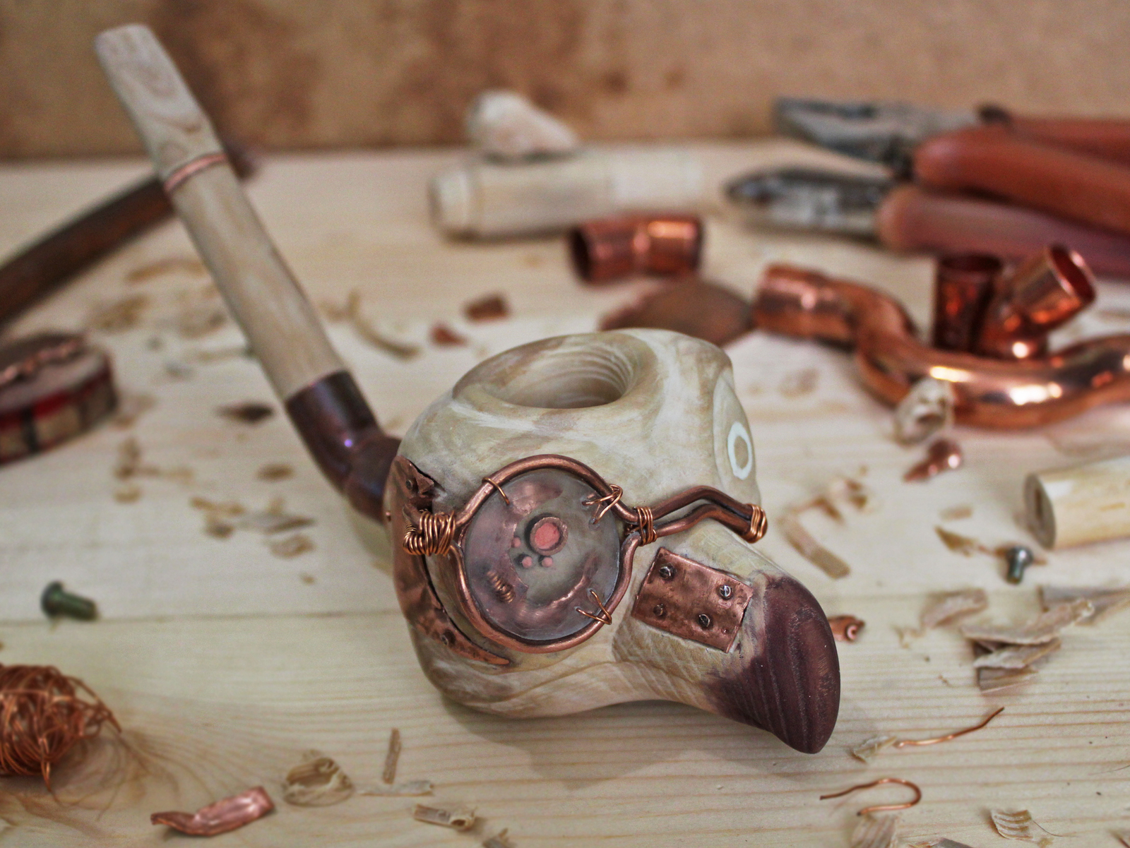 Steampunk smoking pipe - My, A tube, Smoking pipe, Steampunk, Longpost, Fluorescence, It's alive