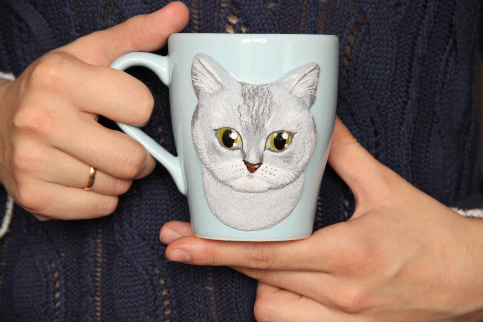 Mug with your favorite pet. - My, Polymer clay, Handmade, Mug with decor, cat, With your own hands