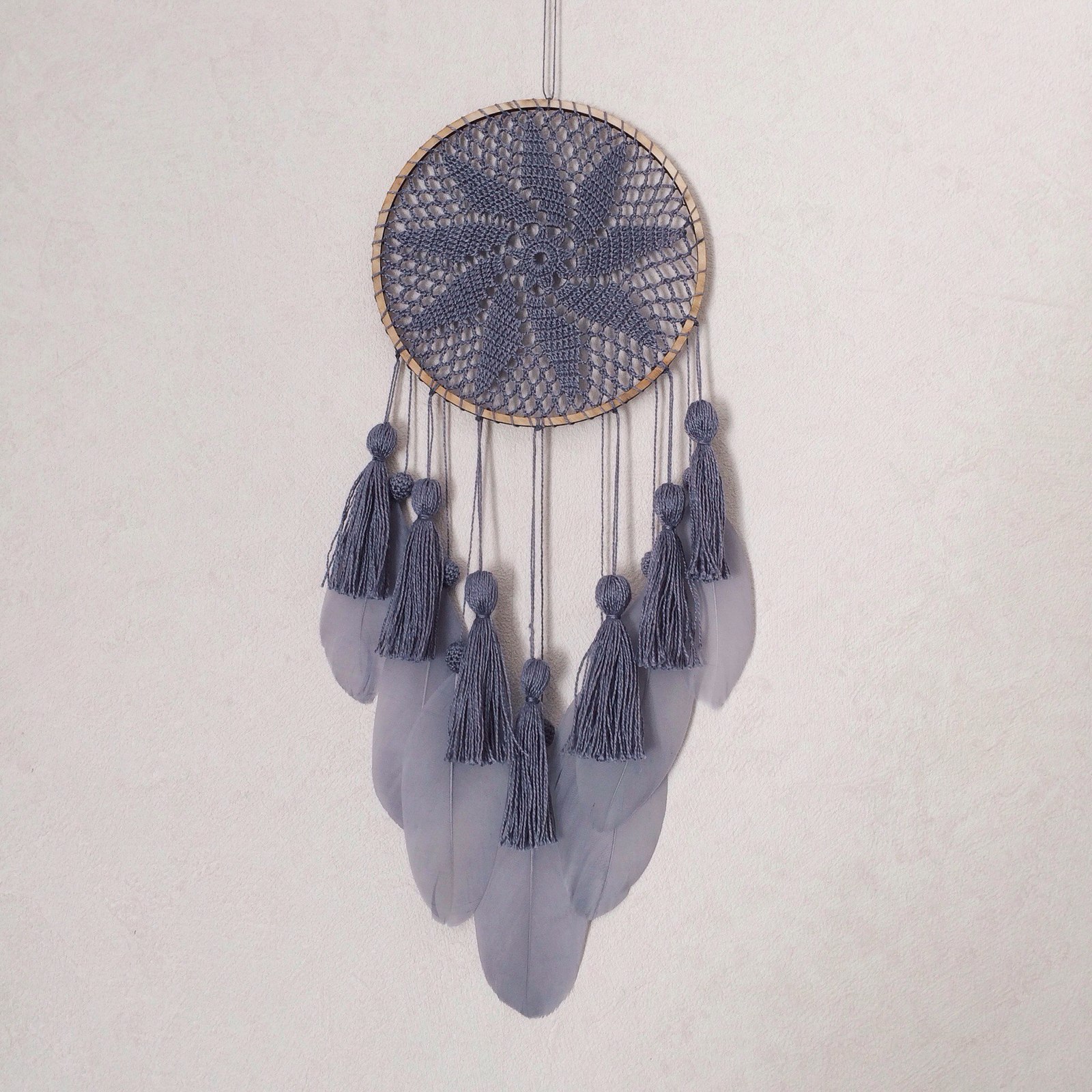 Knitted dream catcher with handmade tassels - My, Needlework, Needlework without process, Dreamcatcher, Knitting, Handmade, , Longpost