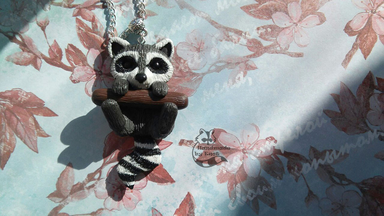 And again a raccoon from Raccoon! - My, Raccoon, Handmade, Polymer clay, Animals, Handmade, Polymer clay, , Suspension