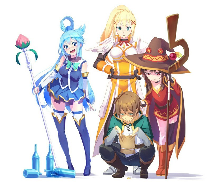 Kono Suba - Аниме, Anime Art, Арт, Konosuba, Megumin, Satou Kazuma, Darkness, Aqua