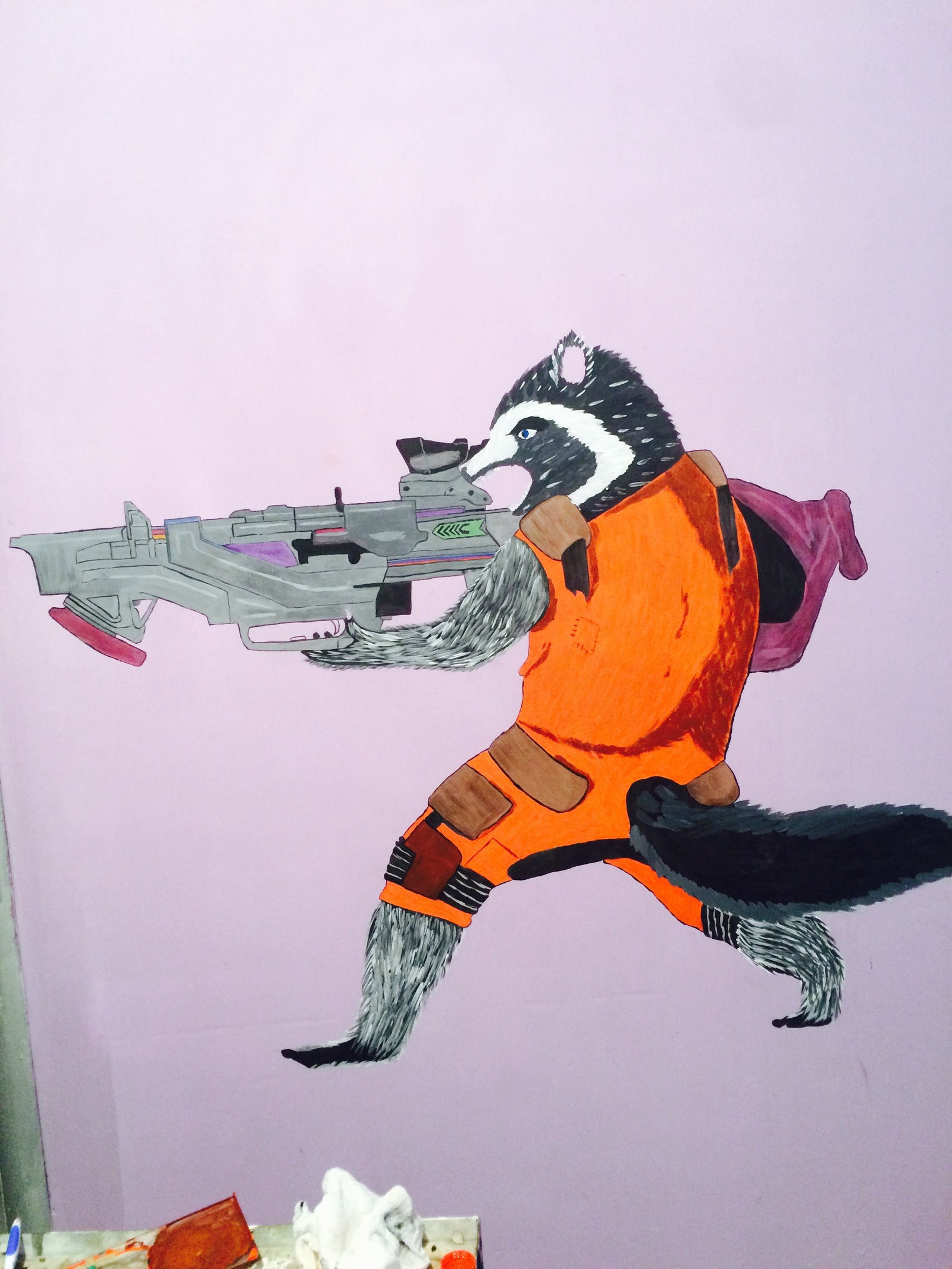 Raccoon (wolf, yeti) rocket - My, Raccoon Rocket, , Raccoon, Guardians of the Galaxy, Repair, With your own hands, Coloring, Drawing, Longpost