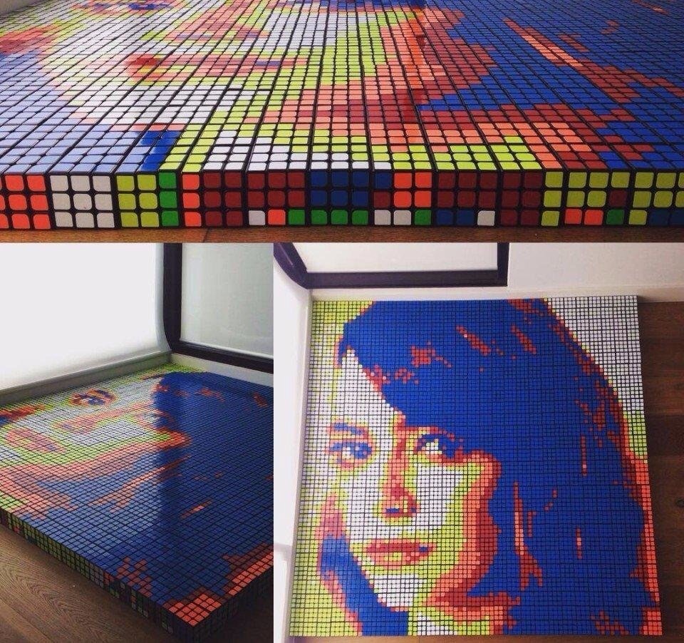 Portrait lined with Rubik's cubes - Emma Stone, Rubik's Cube, Art, Creation