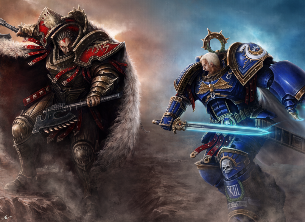 Roboute Guilliman vs Angron - Warhammer 40k, Wh Art, Primarchs, Gilliman, Angron