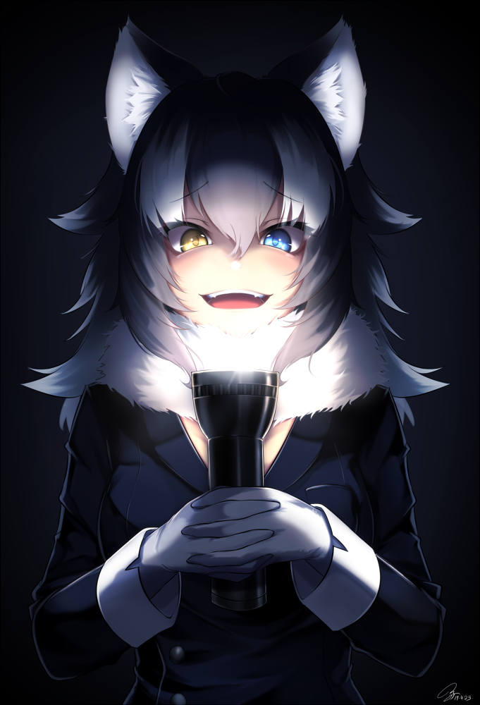 Scary time for the night - Anime art, Anime, Kemono friends, Grey Wolf, 