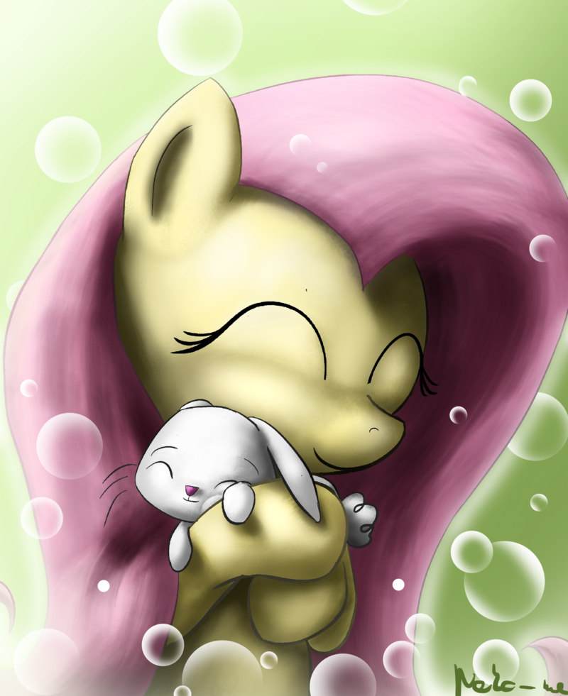 Fluttershy is best mother - My Little Pony, PonyArt, Fluttershy, Angel Bunny, Neko-Me