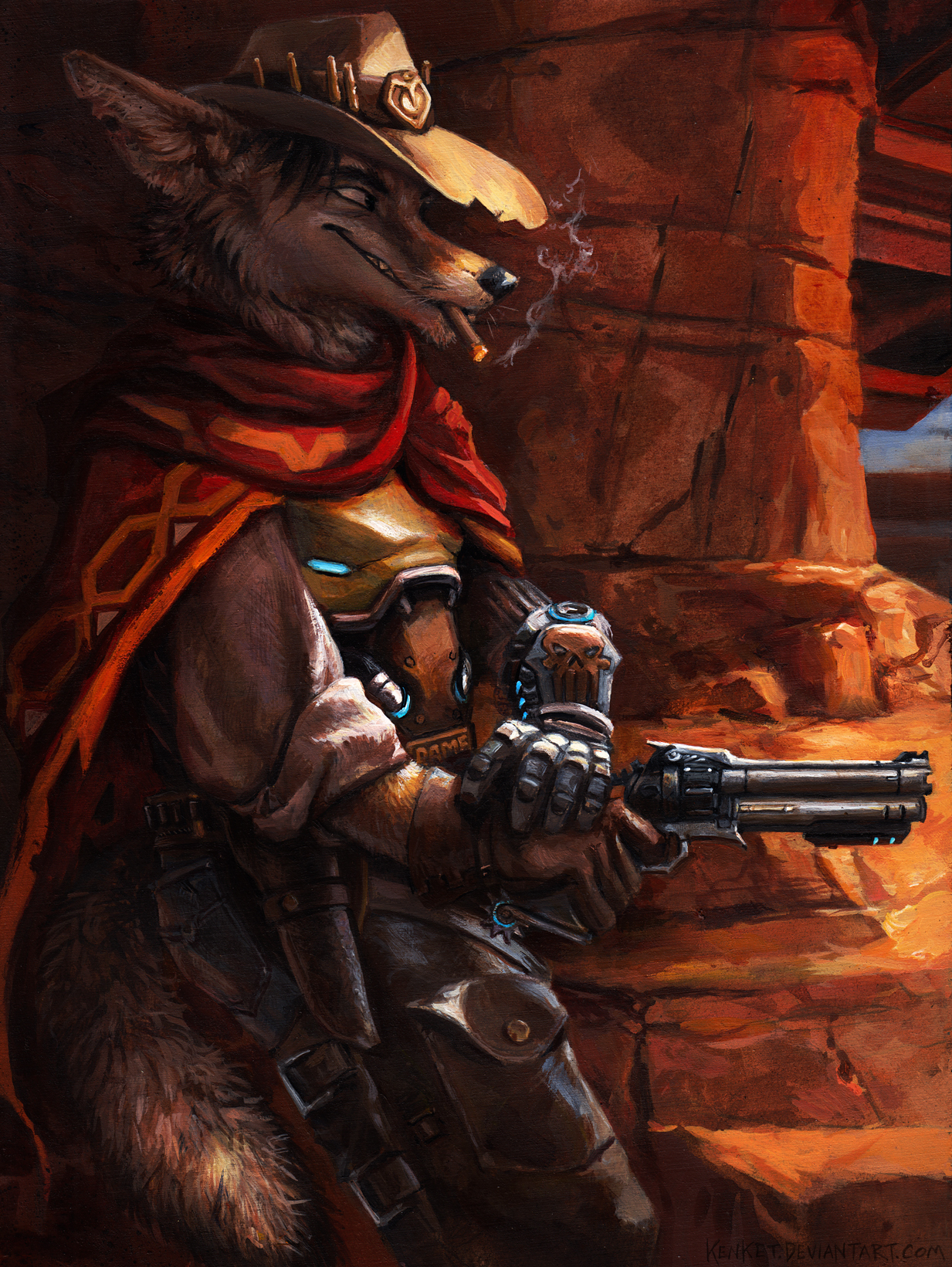 McCree - Overwatch, Furry, Art, Kenket, Weapon