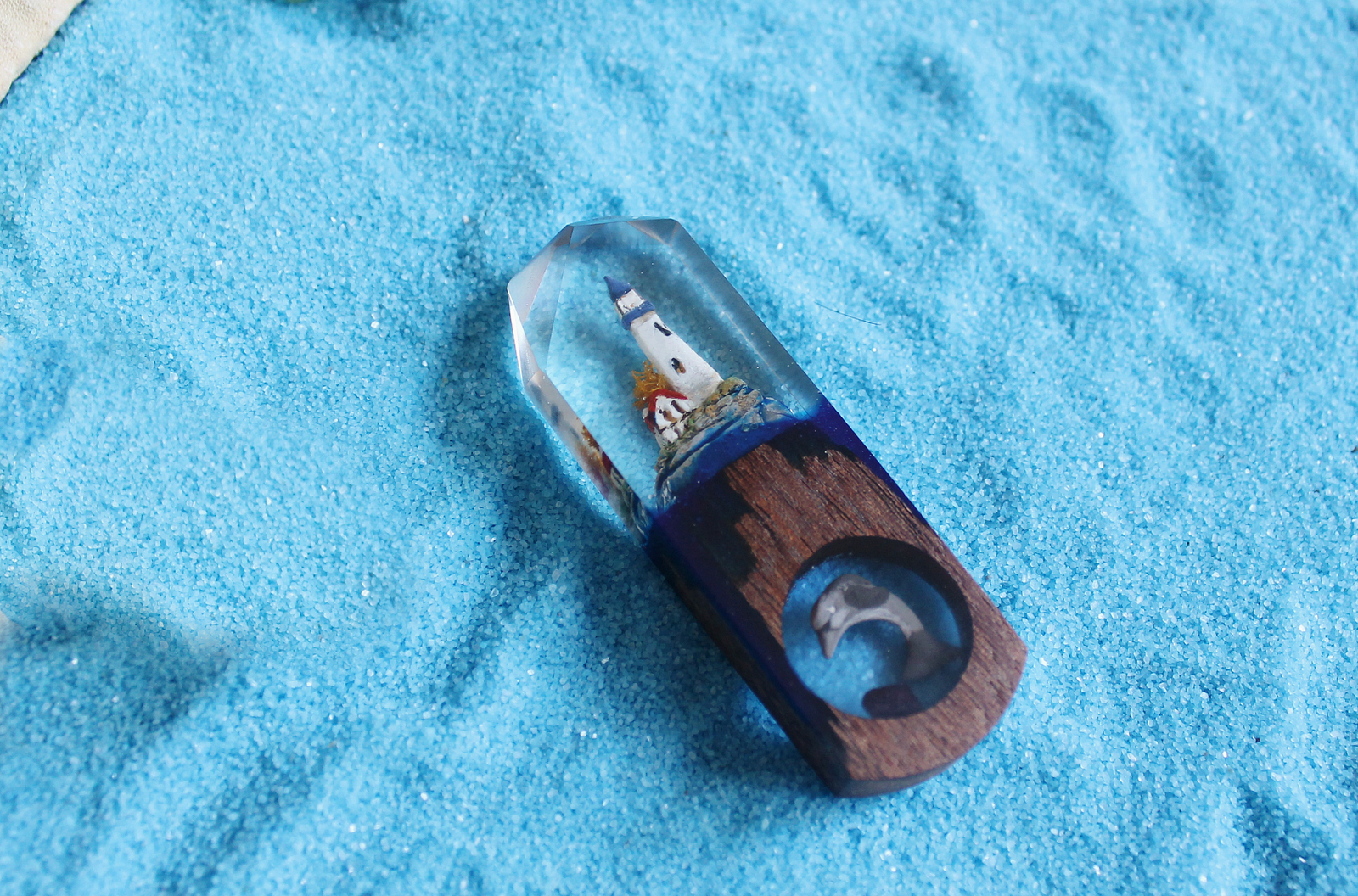 Pendant Lighthouse with double exposure - My, My, Handmade, Epoxy resin, Pendant, With your own hands, Needlework