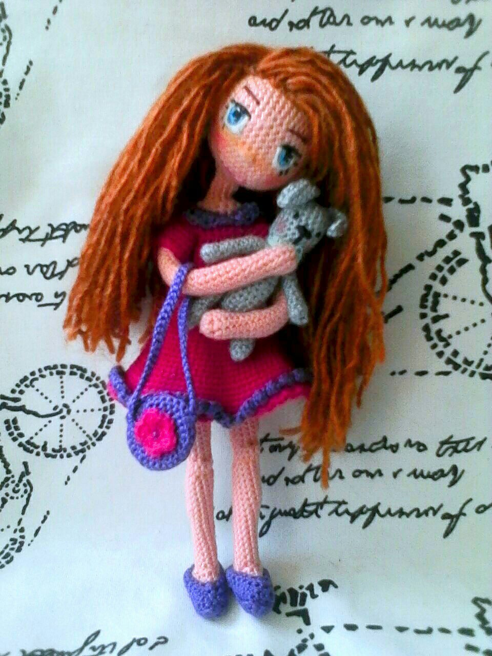 Doll with a bunny - My, Knitting, Amigurumi, Doll, Toys, With your own hands, Longpost