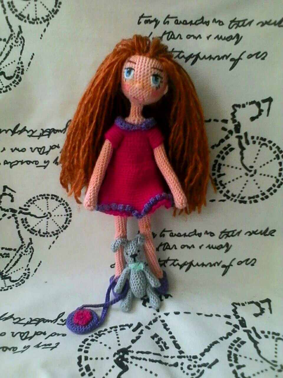 Doll with a bunny - My, Knitting, Amigurumi, Doll, Toys, With your own hands, Longpost