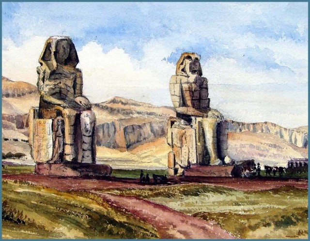 Colossi of Memnon in painting - Ancient Egypt, Pyramid, Temple, Pharaoh, Mummy, Egyptology, Story, Archeology, Longpost