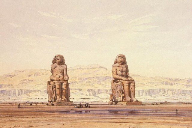 Colossi of Memnon in painting - Ancient Egypt, Pyramid, Temple, Pharaoh, Mummy, Egyptology, Story, Archeology, Longpost