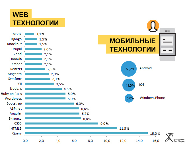 Belarus: Linux is more popular than Windows, the demand for JavaScript developers has grown by one and a half times - My, Republic of Belarus, Programming, IT, Technologies, Database, Framework, , Linux, Longpost