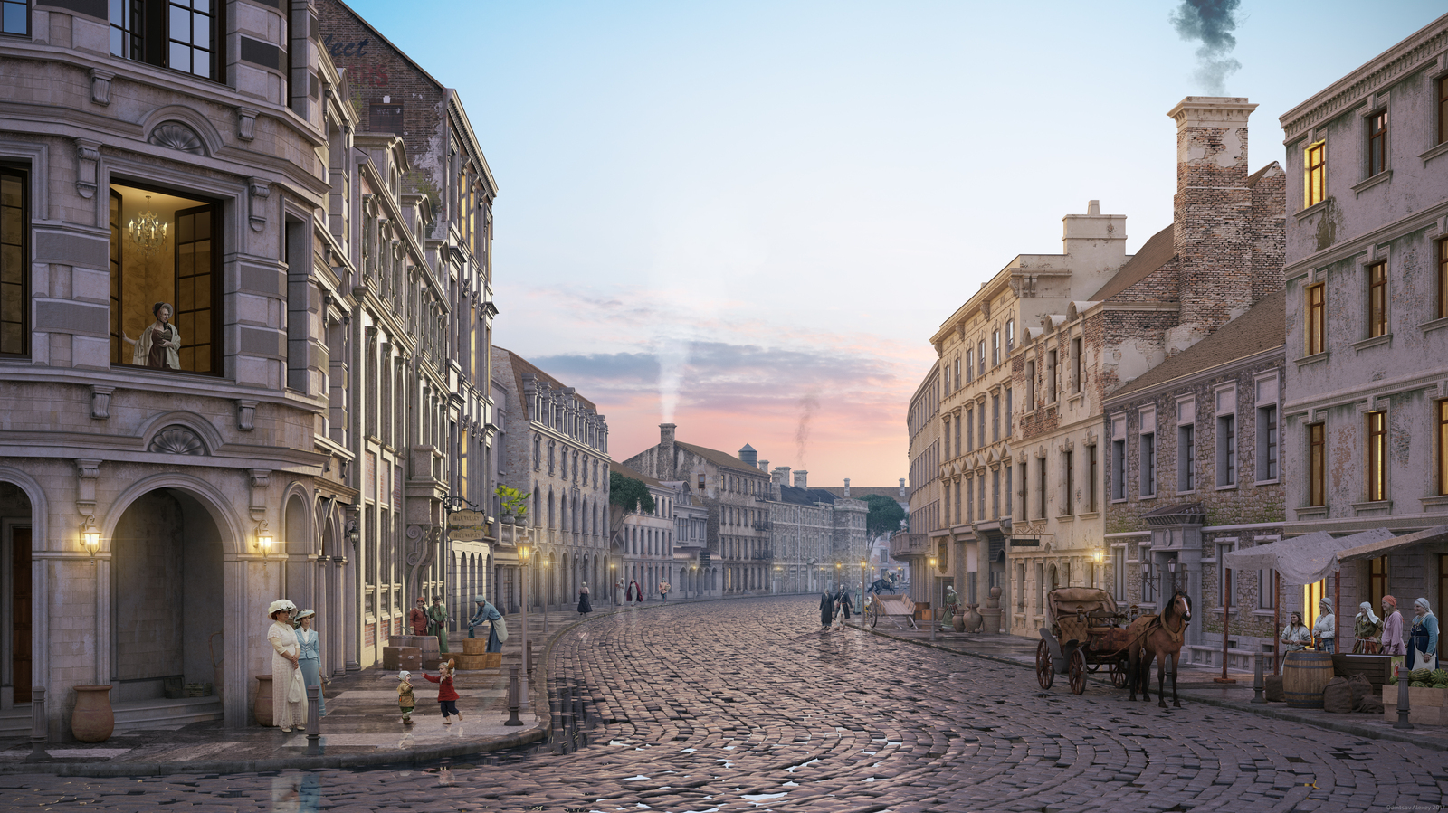 Old street (3d) - My, Vray, 3DS max, Visualization, My, Video, Longpost