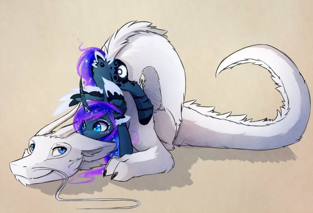 Big noodle - My Little Pony, PonyArt, Princess Luna, Дракон, Шиппинг, Zefiroth, Magnaluna