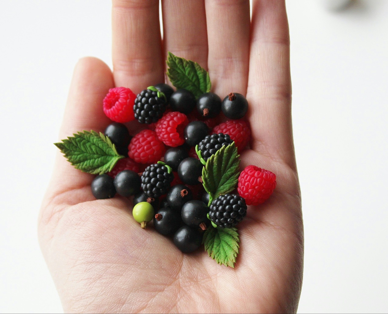 Summer on the palm :) PS Berries and leaves made of polymer clay) - Polymer clay, Handmade, Creation