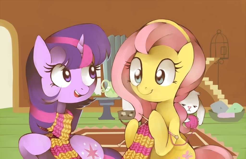 Knit Together - My little pony, PonyArt, Fluttershy, Twilight sparkle, Angel bunny