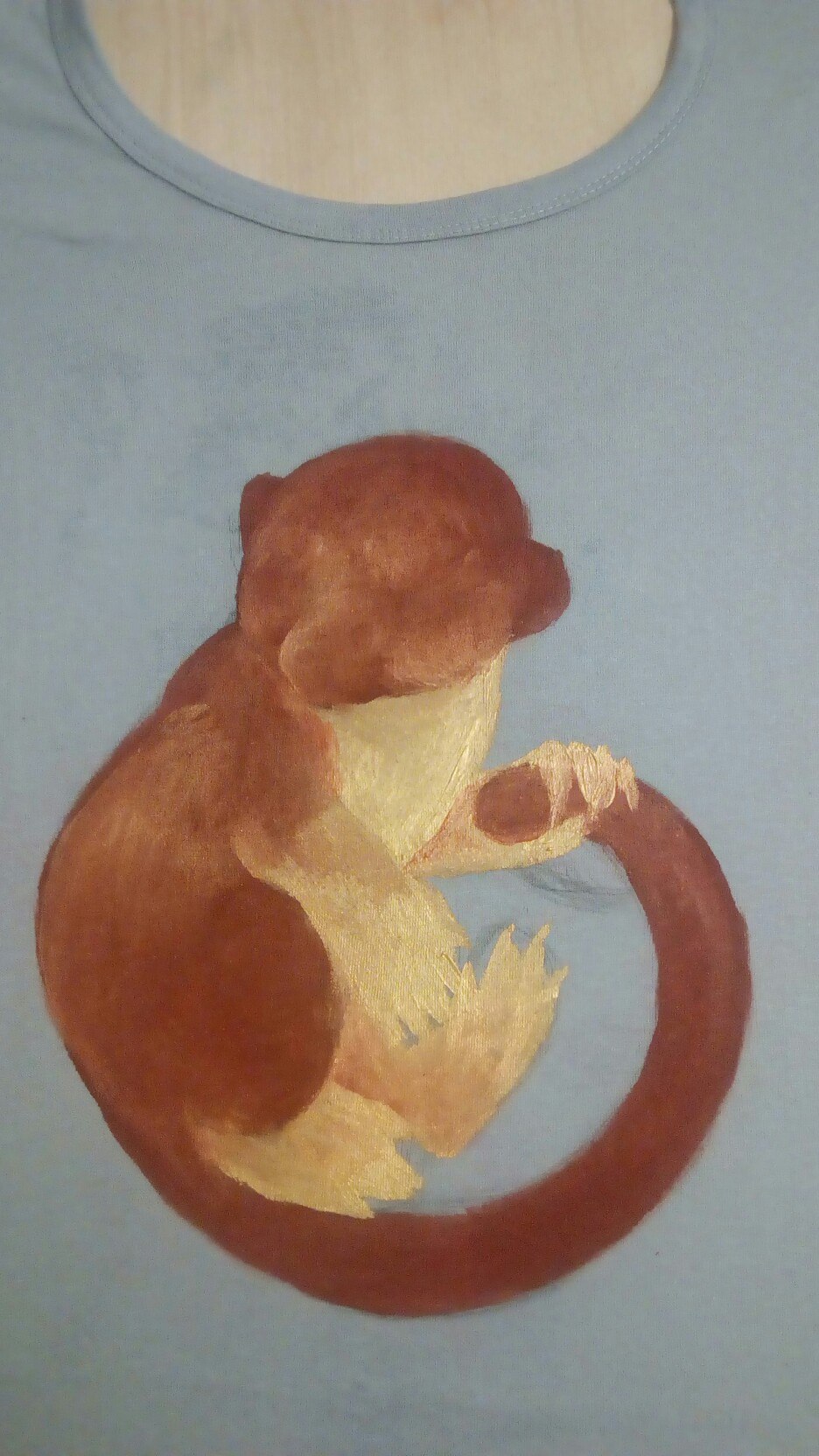 Kinkajou - t-shirt + acrylic - My, Potto, Acrylic, Art, Needlework, Painting on fabric, Animals, Drawing, Stages, Longpost