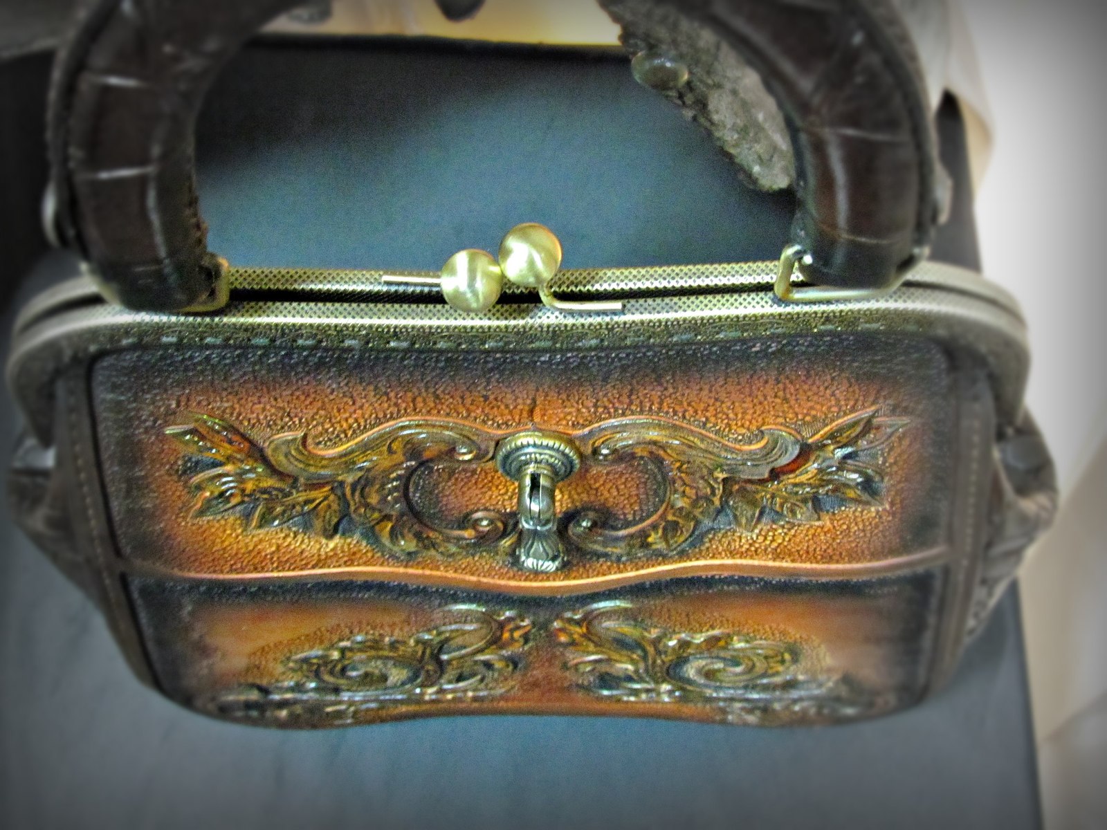 Bag in Empire style. hand embossing and painting. - My, , Leather products, , Needlework with process, Video, Longpost