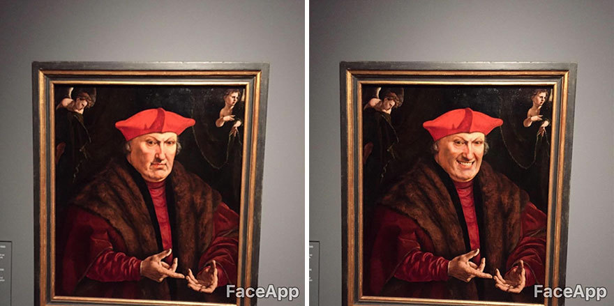 The guy goes to museums and “makes fun” old portraits using the FaceApp application - Faceapp, Museum, Exhibit, Smile, Longpost