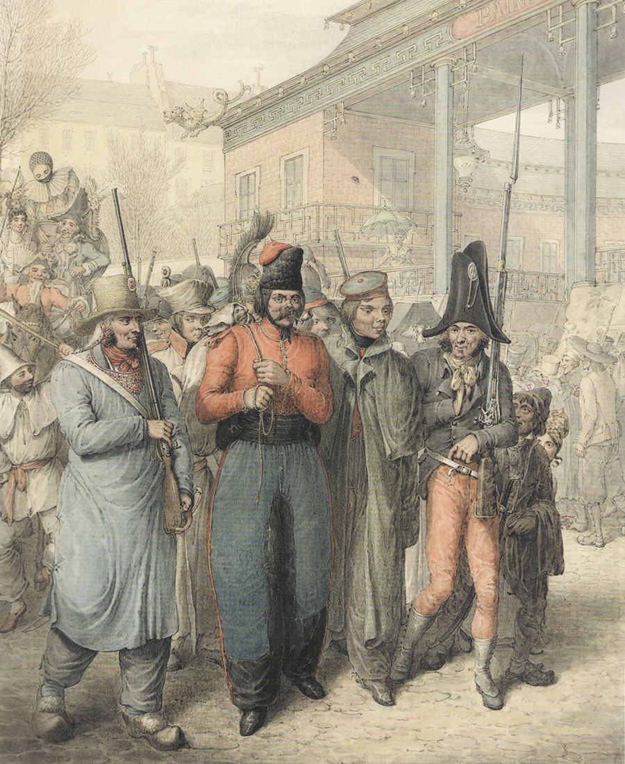 Russian Cossacks in Paris in 1814 - League of Historians, , Watercolor, Paris, Cossacks, 1814, Longpost