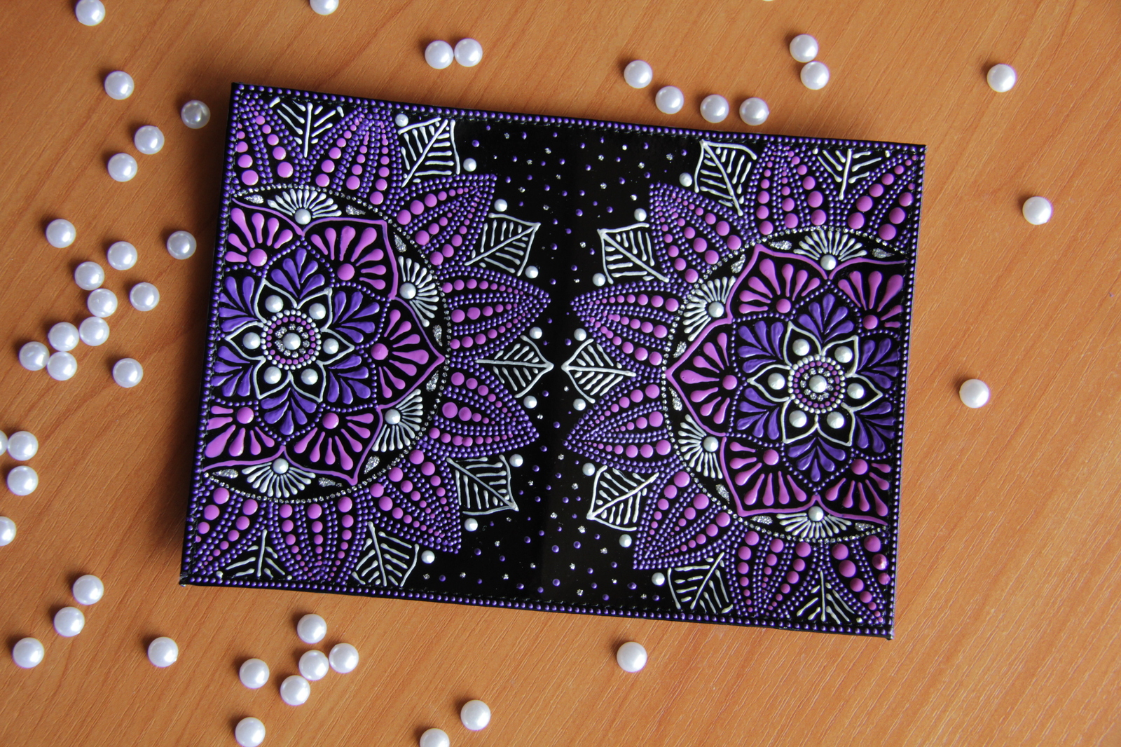 Passport covers with painting - My, Handmade, Dot painting, Cover, Longpost, Needlework without process