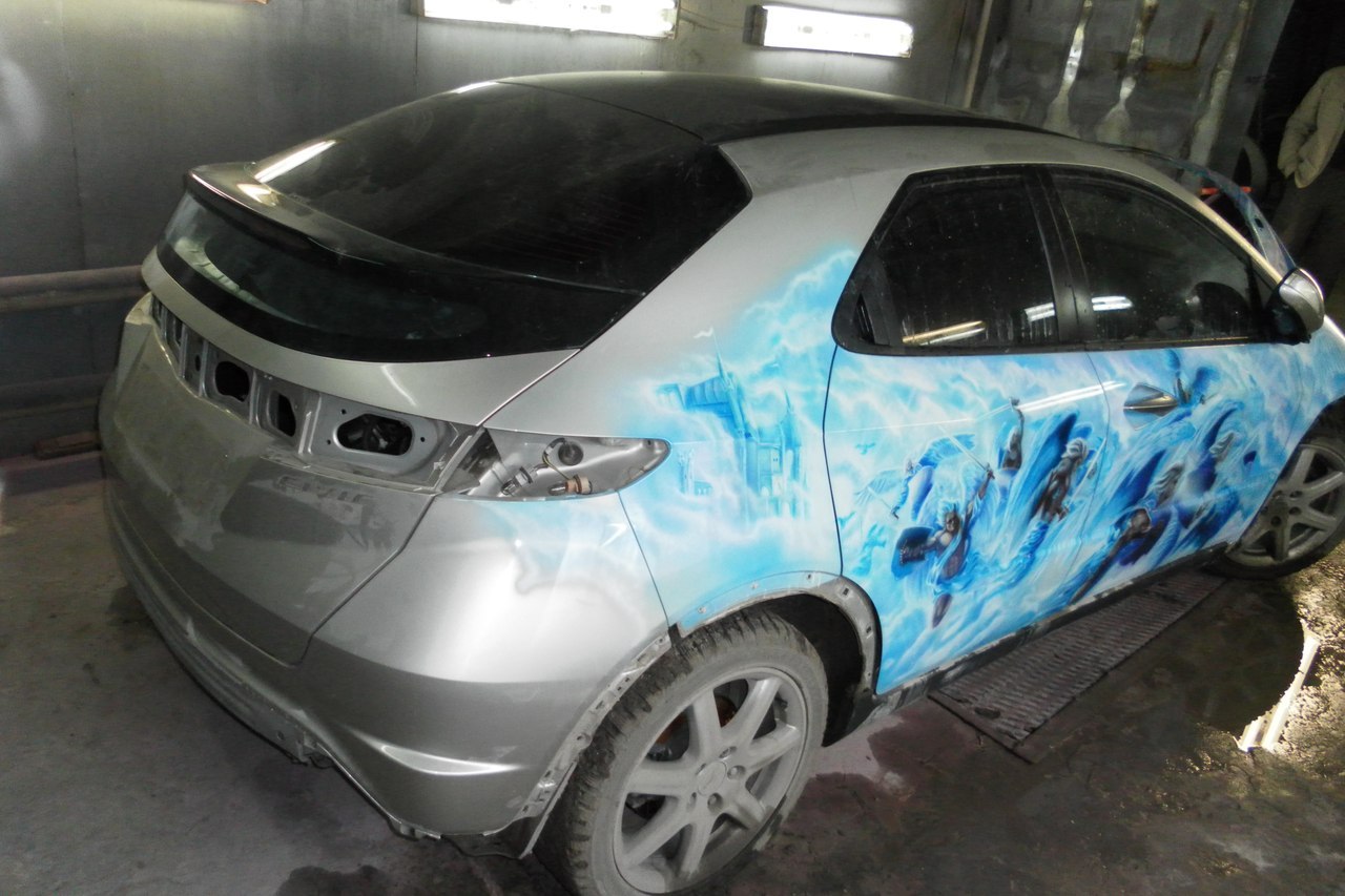 Airbrushing aft Honda Civic 5D, A bit of process - My, Airbrushing, , Honda civic, 5d, Tyumen, Airbrushing72, Tyumenaero, Tyumenaero, Longpost