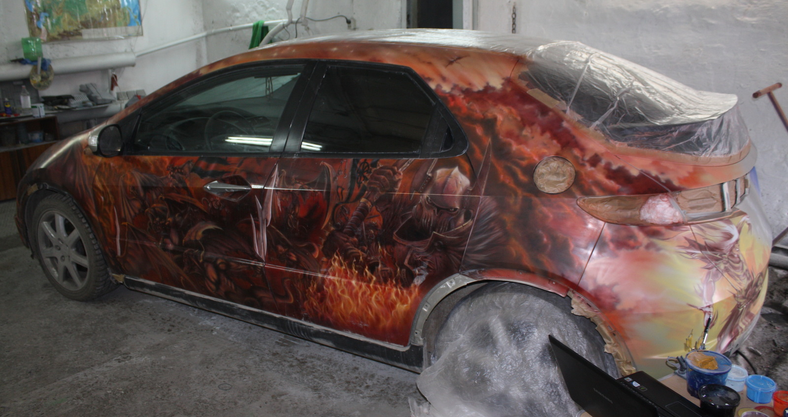 Airbrushing aft Honda Civic 5D, A bit of process - My, Airbrushing, , Honda civic, 5d, Tyumen, Airbrushing72, Tyumenaero, Tyumenaero, Longpost