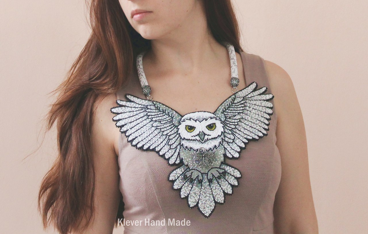 Necklace Snowy Owl - My, Necklace, , Creation, Harry Potter, Beadwork, Owl, Handmade, Longpost