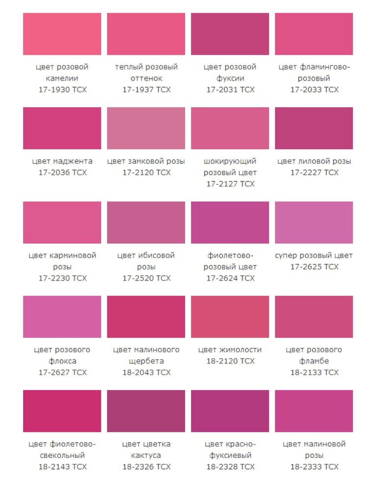 Оттенки розового цвета с названиями и фото