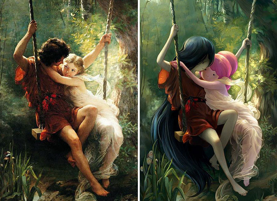 The artist redrawn famous paintings, adding famous characters to them - Redrawing, Anime, Cartoons, Painting, Longpost