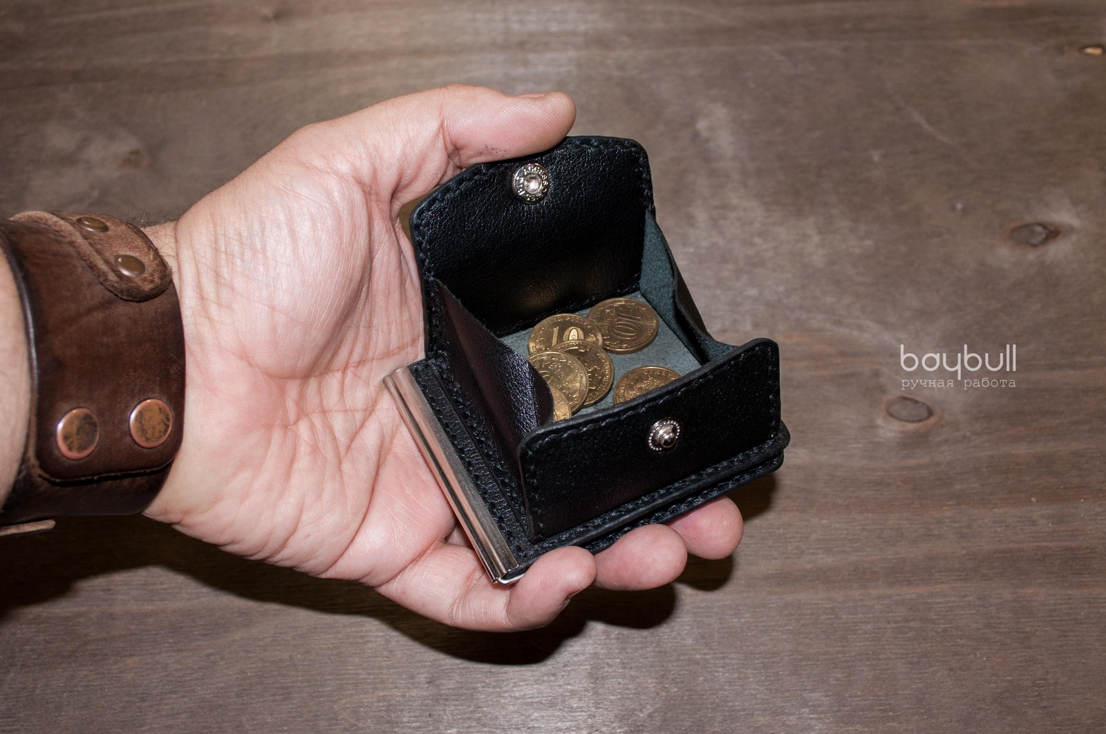 Small bill clip with large coin pocket. - My, Money clip, , Leather, Leather products, , , Longpost