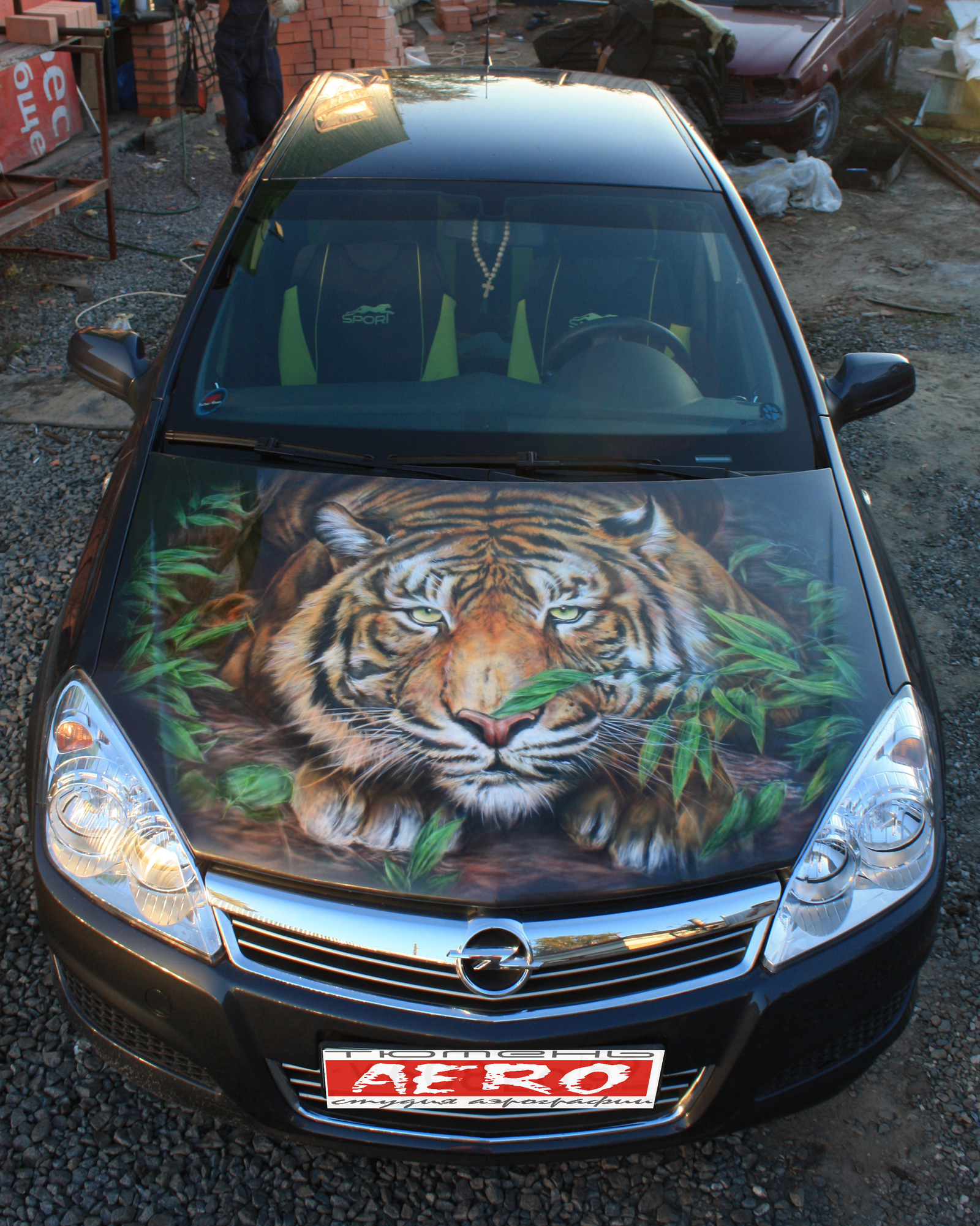 Тигр на капоте авто