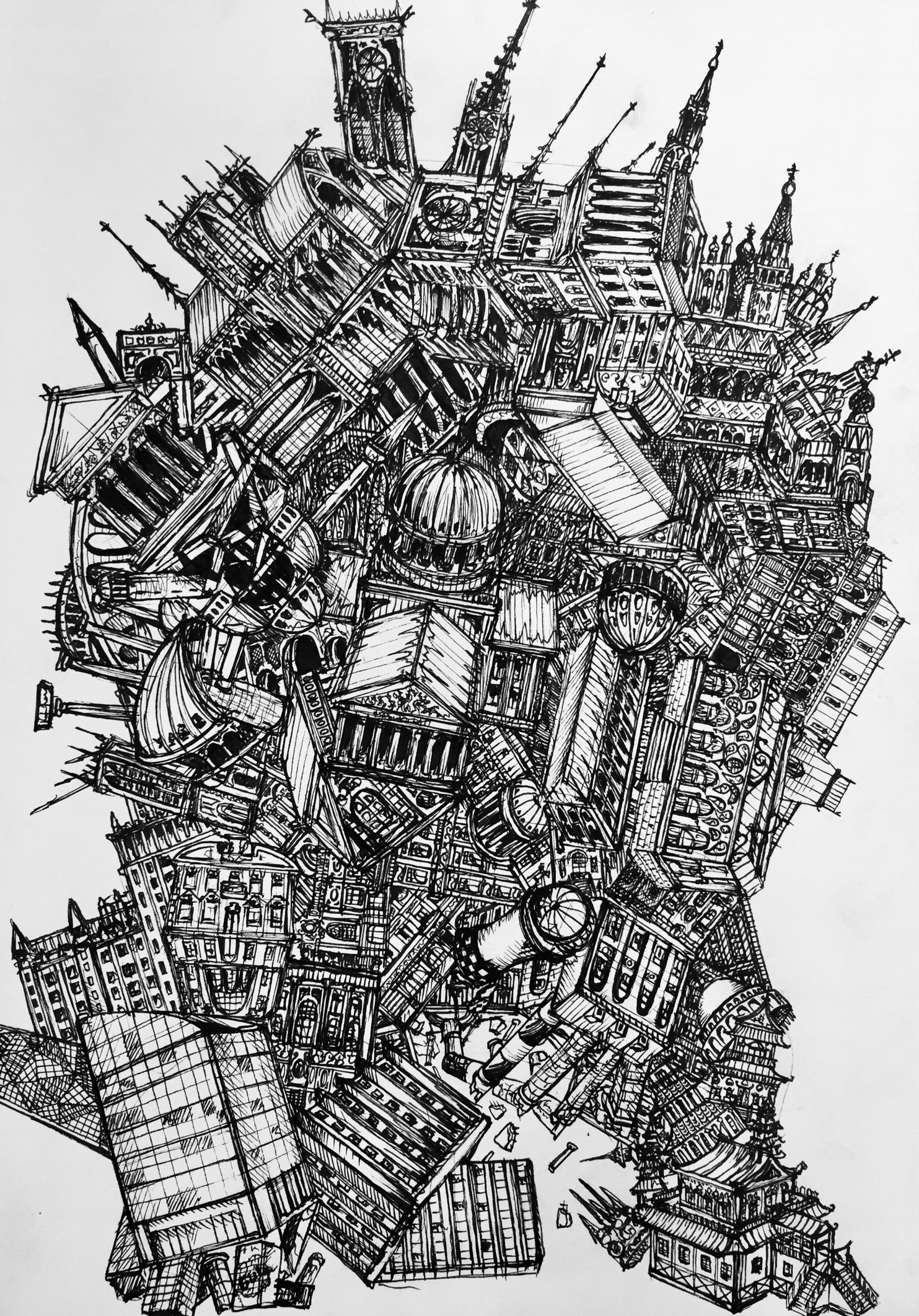 Architectural madness angel - My, Creation, Drawing, Pen drawing, My