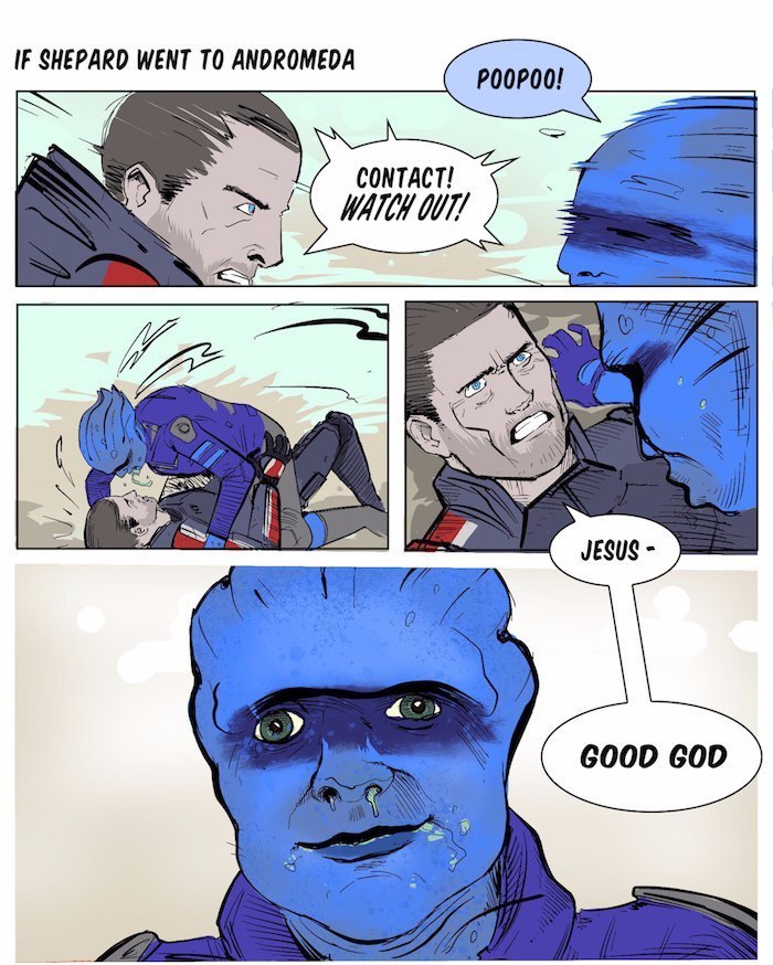 If Shepard ended up in Andromeda - Mass effect, Garrus, Shepard, Peebee, Comics, Humor, Longpost