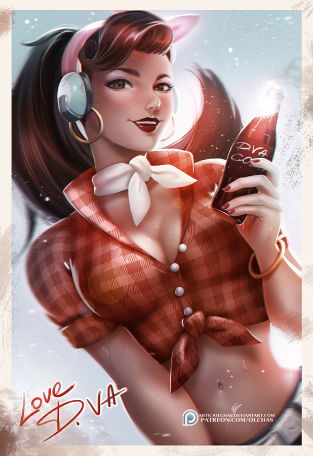 Hana in pin-up style from various artists. - Overwatch, , Dva, Longpost