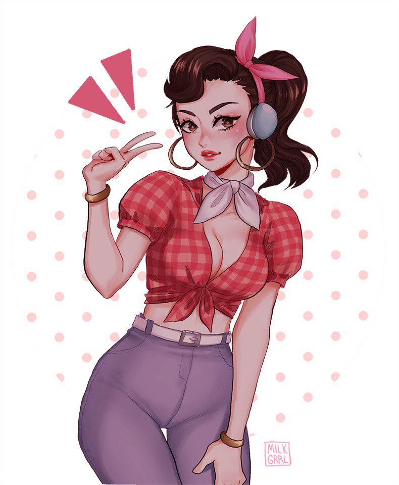 Hana in pin-up style from various artists. - Overwatch, , Dva, Longpost