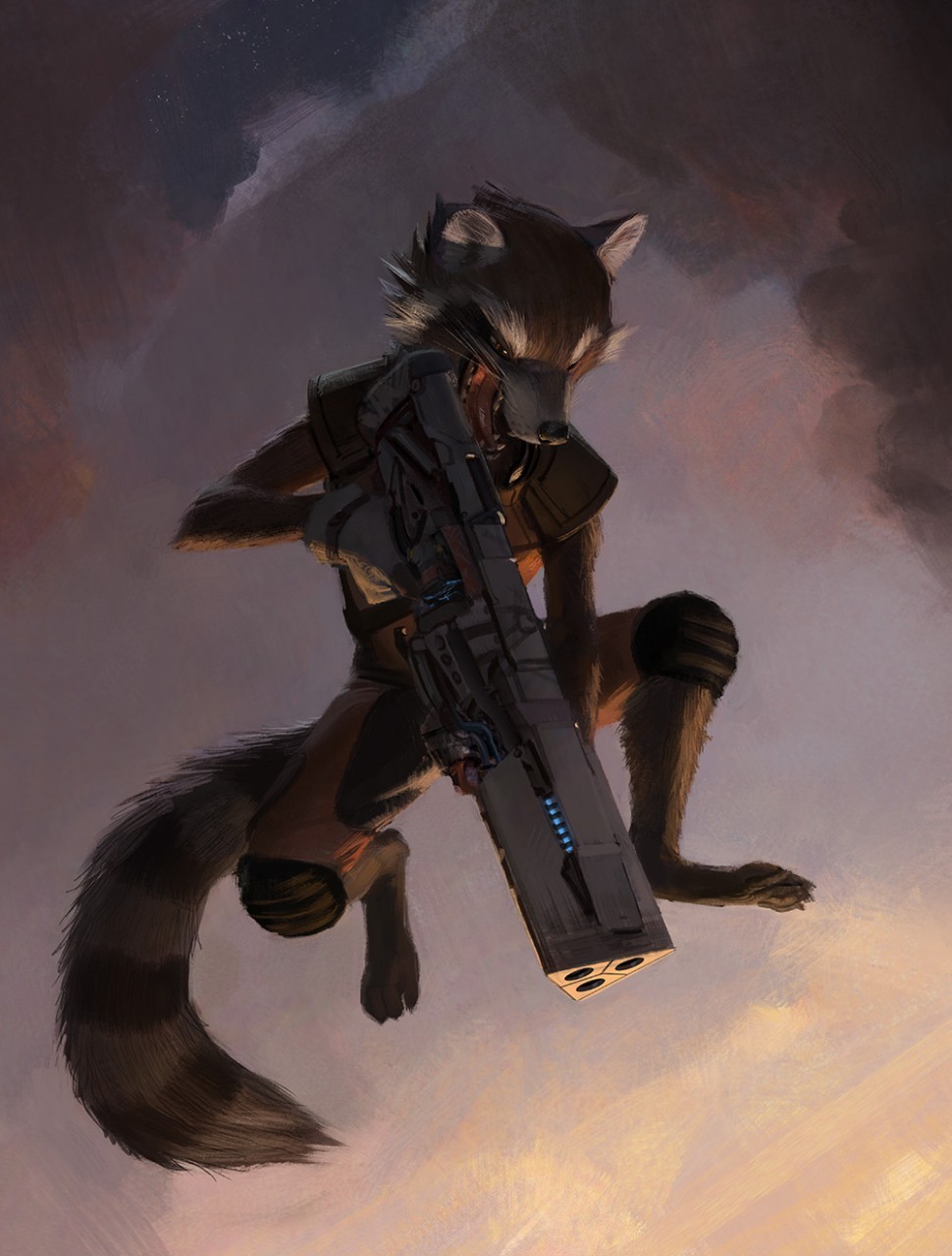 Raccoon with a gun - Furry, Art, Raccoon Rocket, Guardians of the Galaxy, Weapon, Lo-Fi