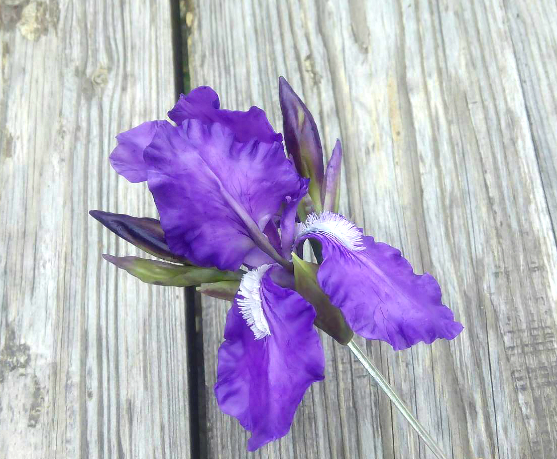 Hairpin with iris flower - My, Polymer clay, Cold porcelain, Decoration, Flowers, Irises, Needlework without process, Longpost