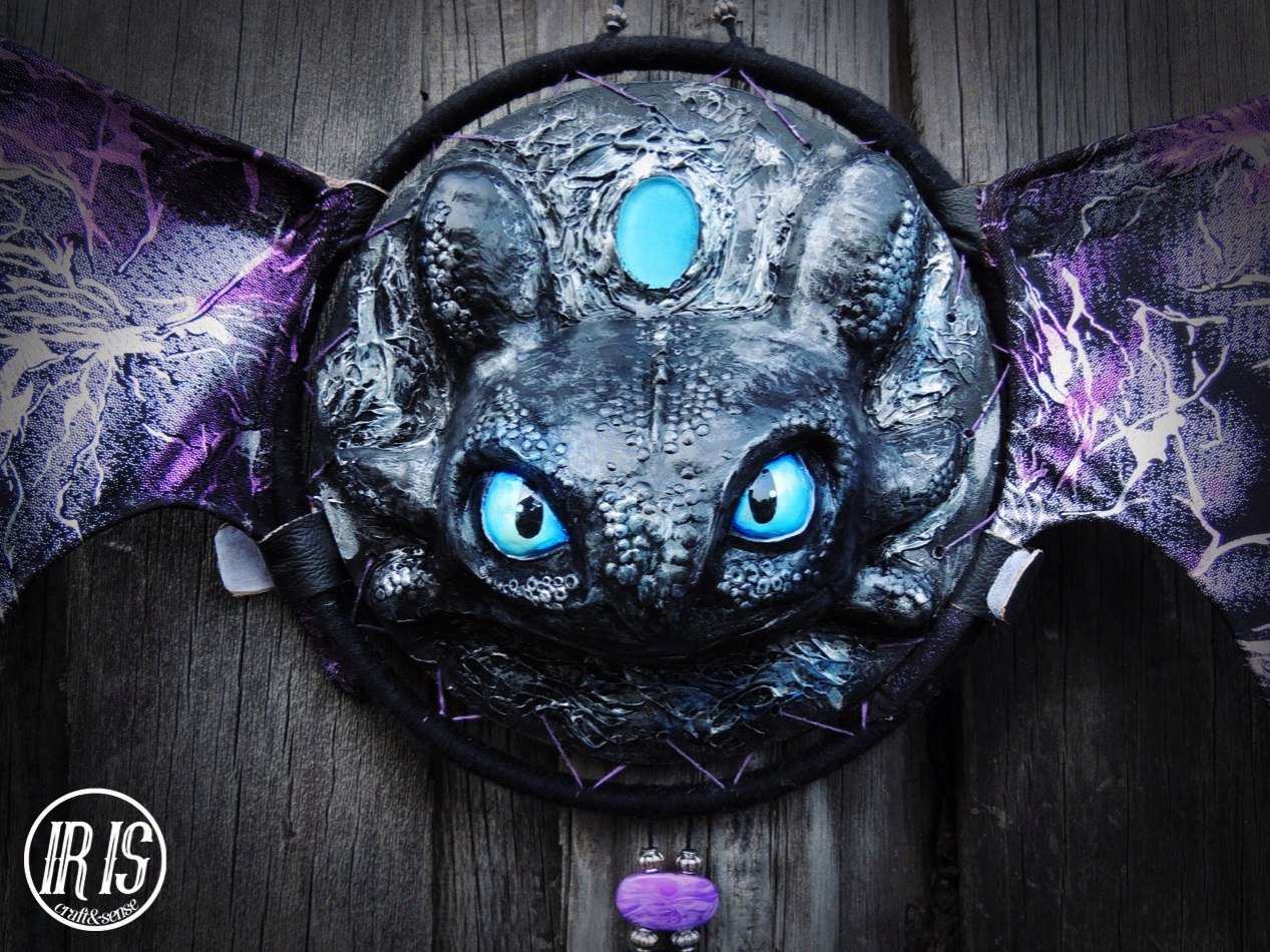 Dreamcatcher Toothless - My, My, Needlework, Handmade, Creation, Toothless, Night fury, How to train your dragon, Dreamcatcher, Longpost