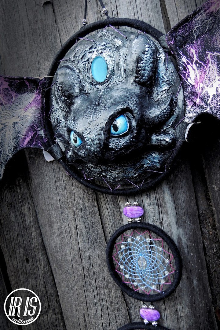 Dreamcatcher Toothless - My, My, Needlework, Handmade, Creation, Toothless, Night fury, How to train your dragon, Dreamcatcher, Longpost