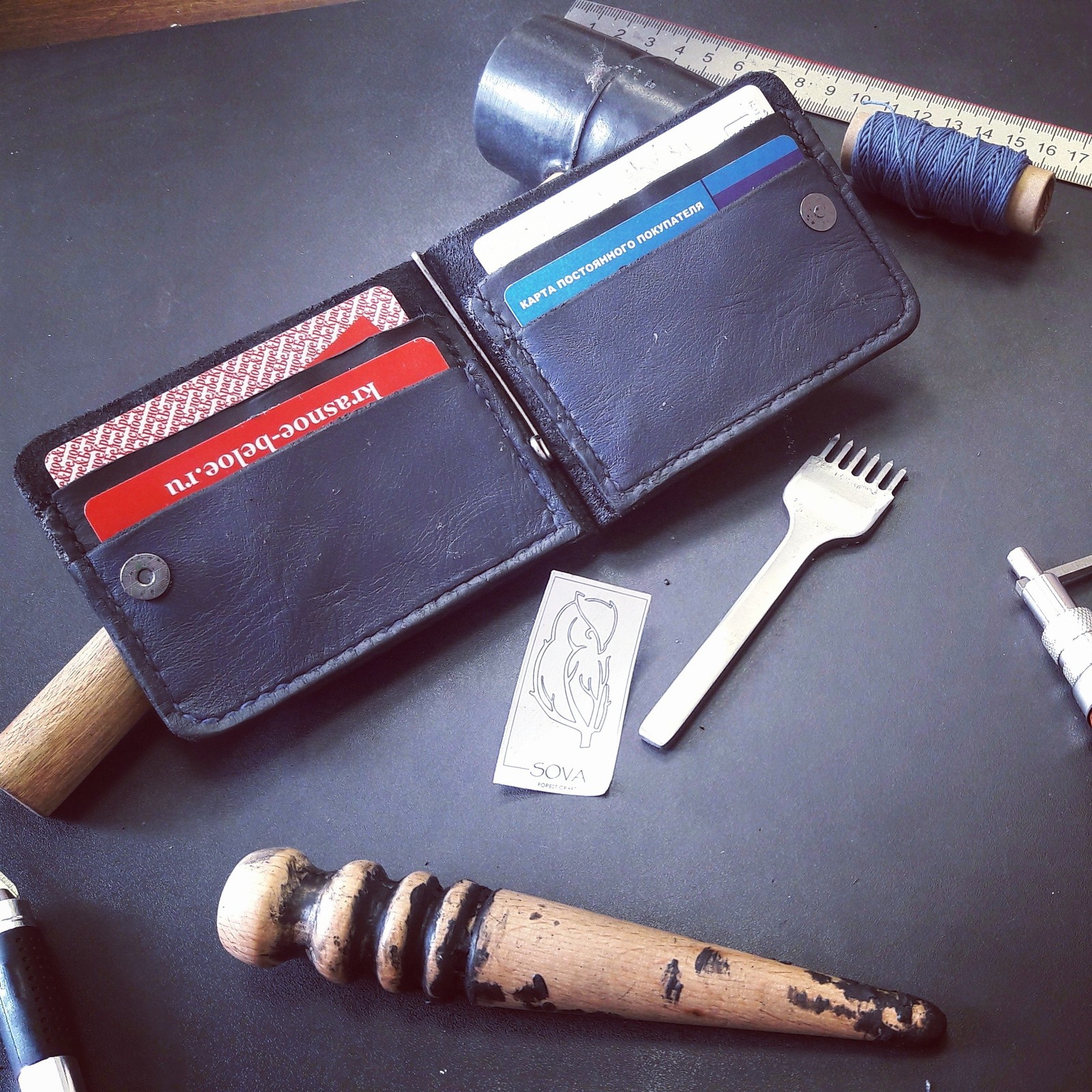 Cardholder with money clip - My, Leather, Leather craft, With your own hands, Longpost, Leather products