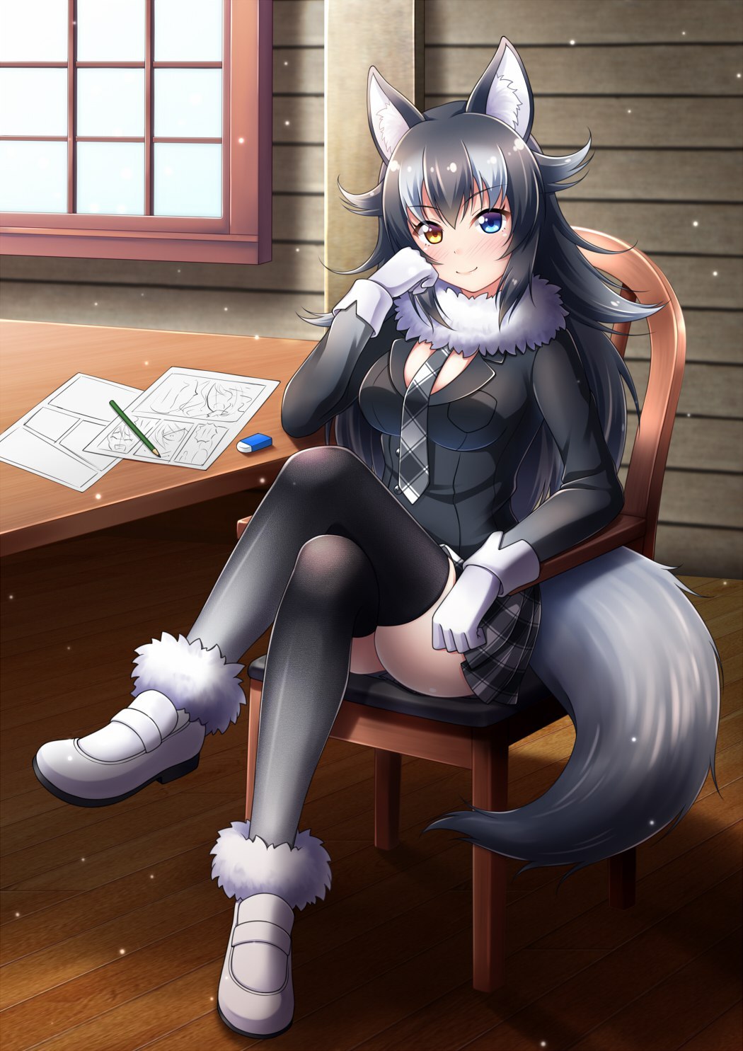 As promised yesterday, I personally like the first one the most. And yes, she is a mangaka. - Anime art, , Longpost, Kemono friends, Grey Wolf