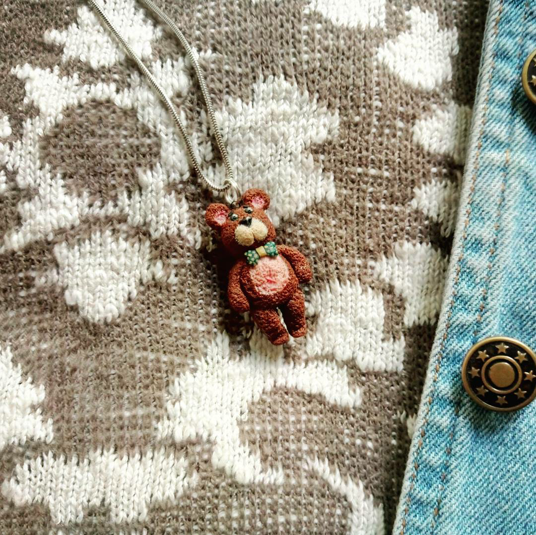 Small bear pendant made of polymer clay - My, Polymer clay, Handmade, The Bears, Pendant, Suspension, Needlework without process, Longpost