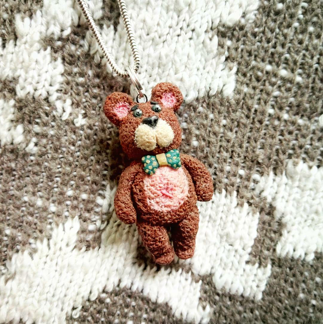 Small bear pendant made of polymer clay - My, Polymer clay, Handmade, The Bears, Pendant, Suspension, Needlework without process, Longpost