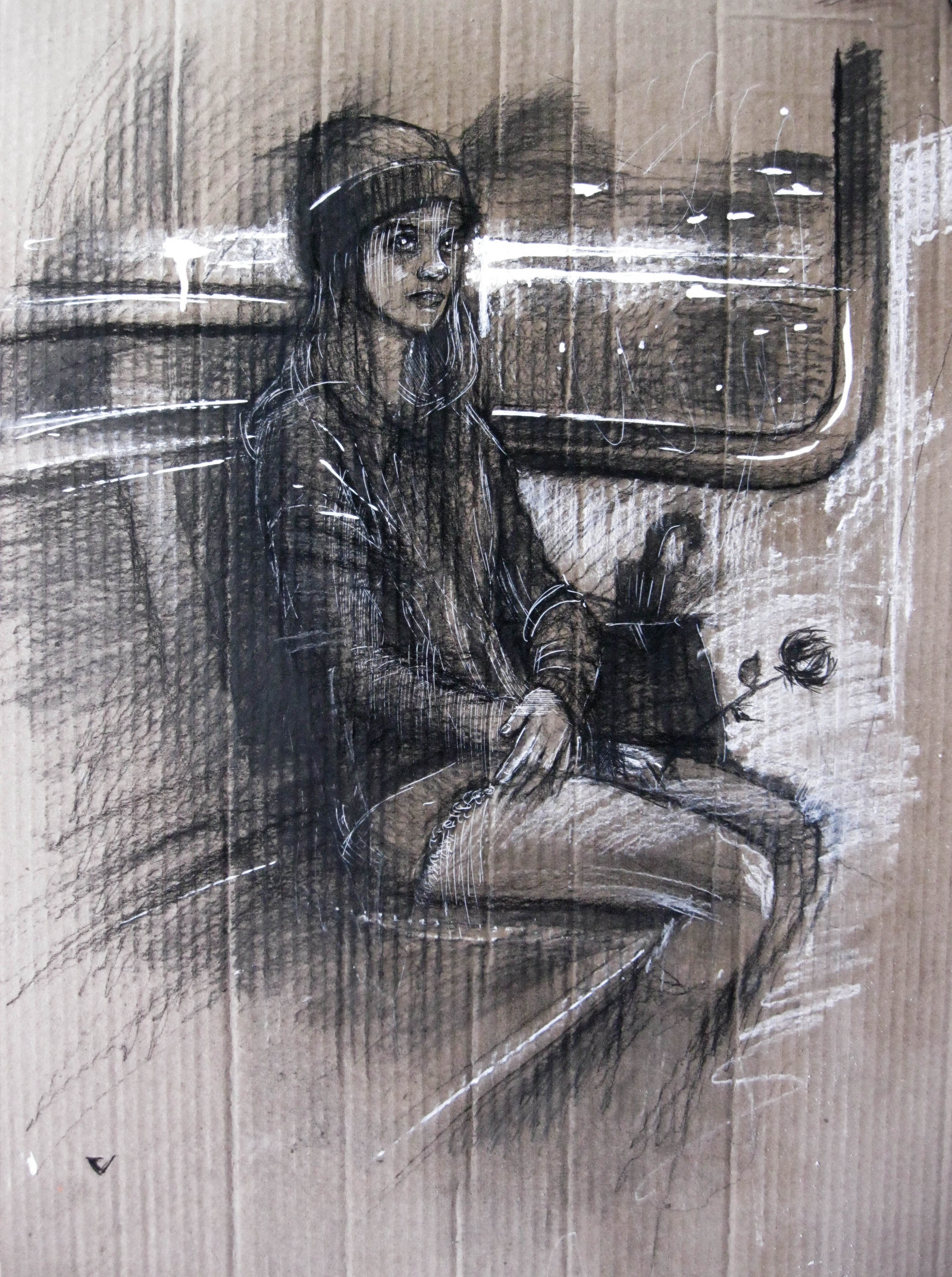 Drawing - My, Coal, Drawing, Railway carriage, Girls, Train, Graphics